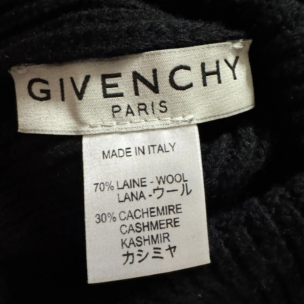 Givenchy Italy Wool/Cashmere Leather Patch Beanie Hat in Black Unisex - Picture 4 of 4